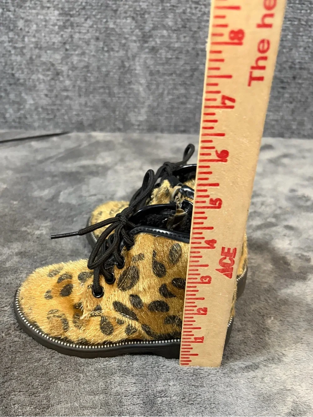 Toddler Leopard-Print Faux-Fur Lace-Up Boots - Brown Sz 7 7.5